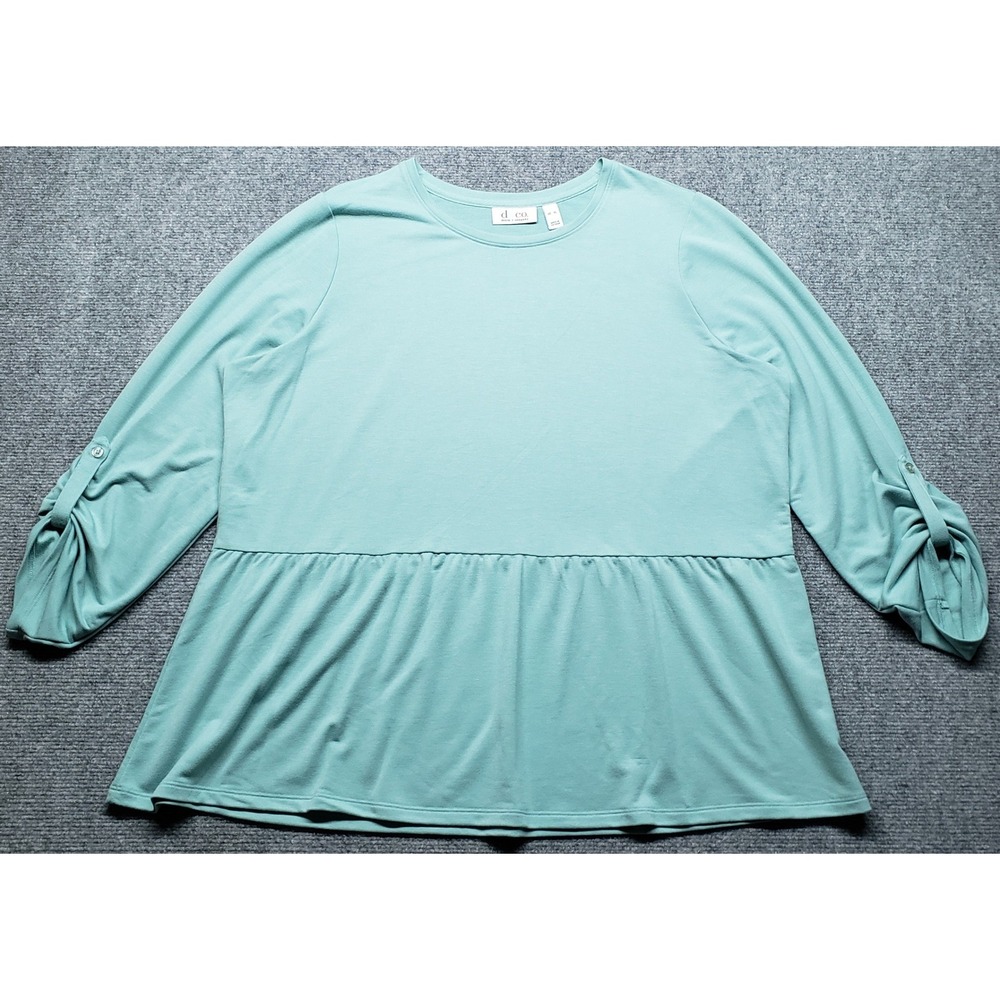 D&Co Denim Company Blouse Womens XL Mint Green Peplum Long Sleeve Stretch Top